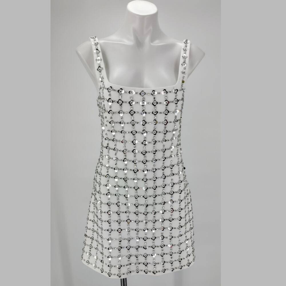 Simkhai Ziva White Embellished Mini Dress Crystal Sequin Size 8 Bridal - Picture 2 of 16